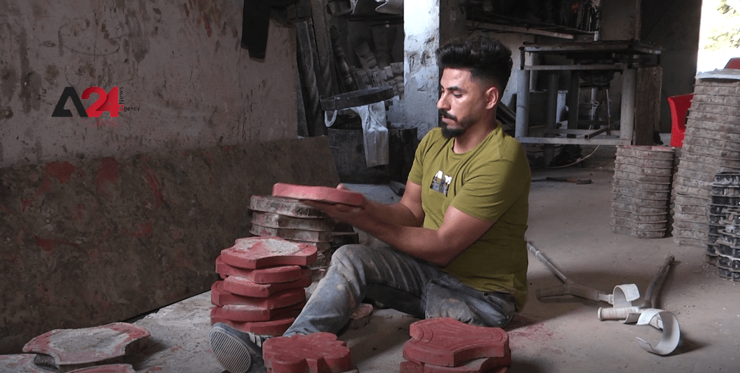 Palestine - Young Man Defies Amputation Disability and Works in Pavestone Making